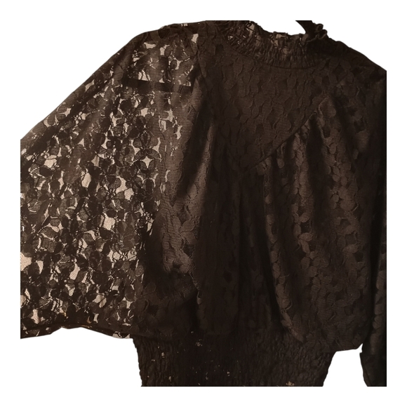 NWT Hayden LA Black Lace Sheer Lace High Collar Long Sleeves Size Small - Picture 6 of 8